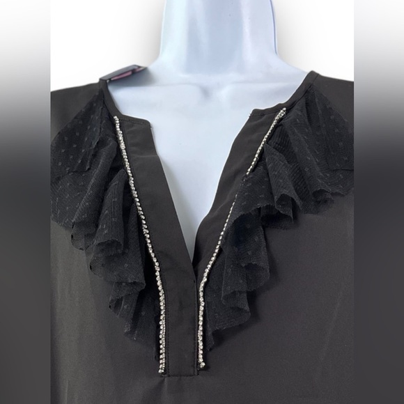 LIBBY Edelman Black Rhinestone V-Neck Sheer Long Sleeve Formal Top Size XXL NWT - Picture 7 of 17